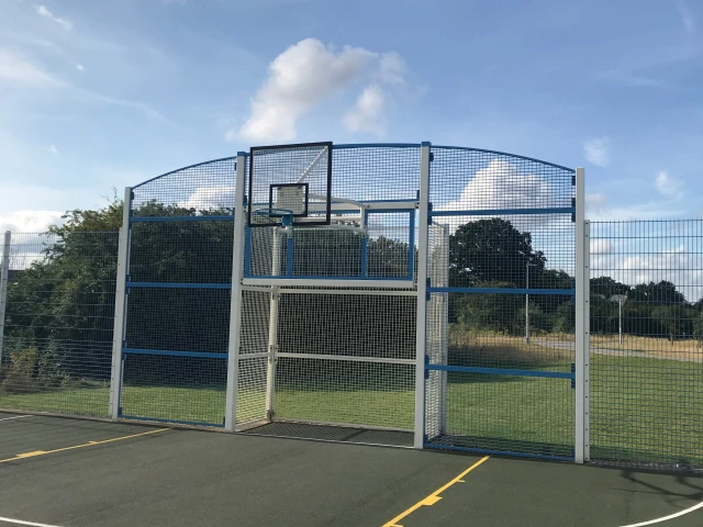 Profile of the basketball court MUGA at Myton Green Farm Park, Warwick, United Kingdom