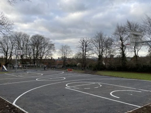 Profile of the basketball court Glastonbury abby basketball court, Glastonbury, United Kingdom