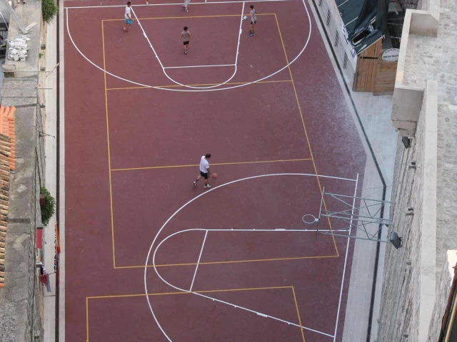 A rooftop basketball court on the ancient city walls of Dubrovnik