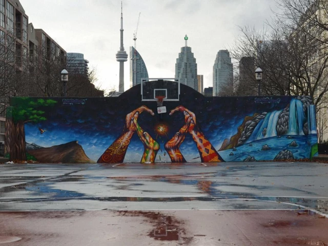 Profile of the basketball court David Crombie Park, Toronto, Canada