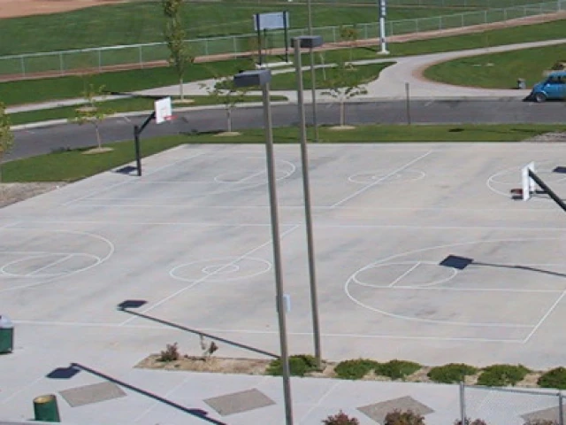 The two lighted basketball courts at Canyon View Park.