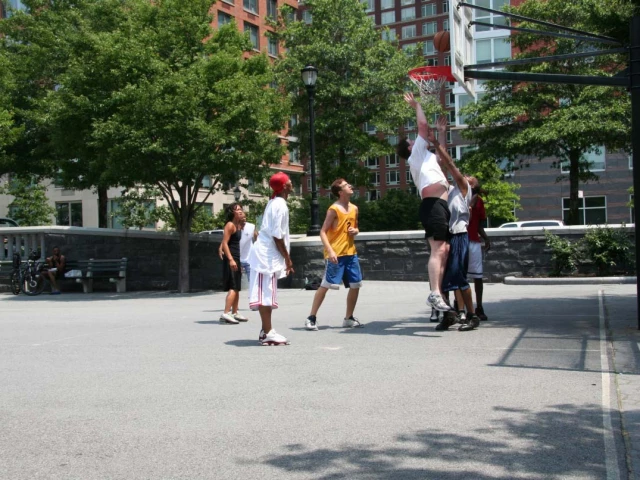 Profile of the basketball court Rockefeller Park, New York City, NY, United States