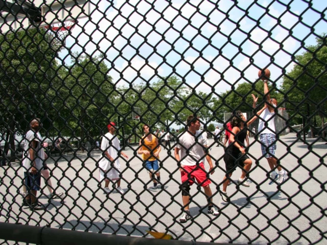 Good competition streetball game in New York´s Rockefeller Park