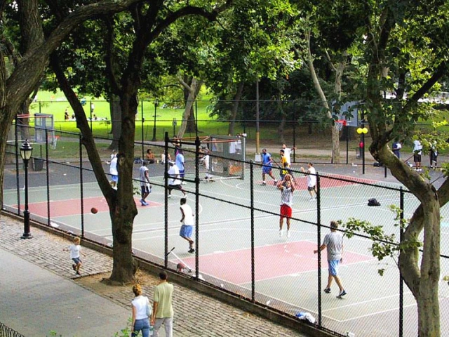 Profile of the basketball court Riverside Park, New York City, NY, United States