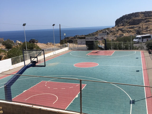 Profile of the basketball court Agios pavlos bay, Lindos, Greece