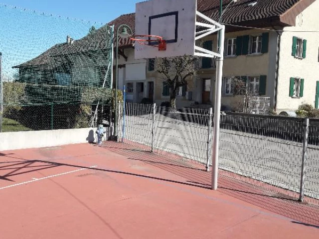 Profile of the basketball court low, béton, pas de filet, Villars-Mendraz, Switzerland