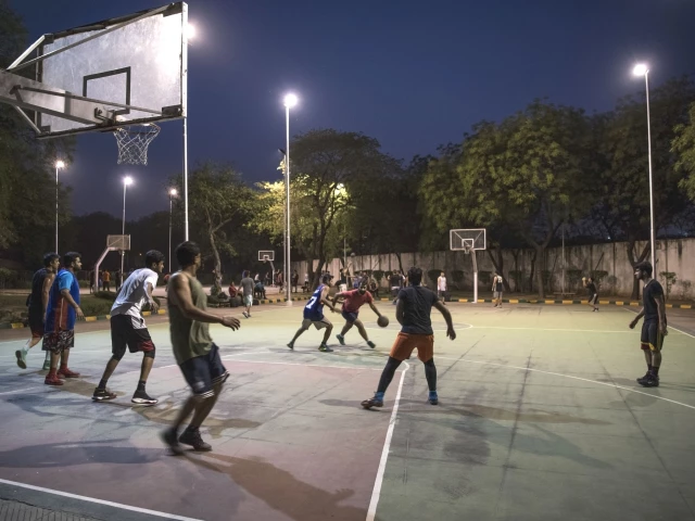 Profile of the basketball court DDA Siri Fort Sports Complex basketball court, New Delhi, India