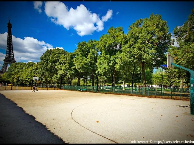 Profile of the basketball court Eiffel Tower Park, Paris, France