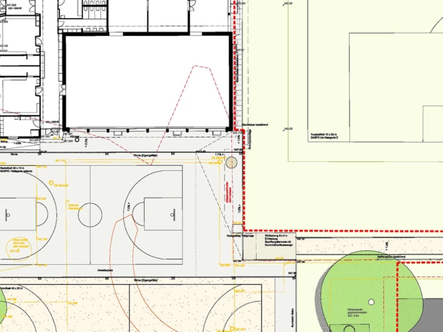 Basketball Court, view from above on planning map (to turn place into basketball court)