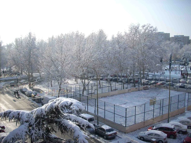 The basketball courts in winter.