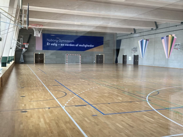 Profile of the basketball court Nyborg Gymnasium , Nyborg, Denmark