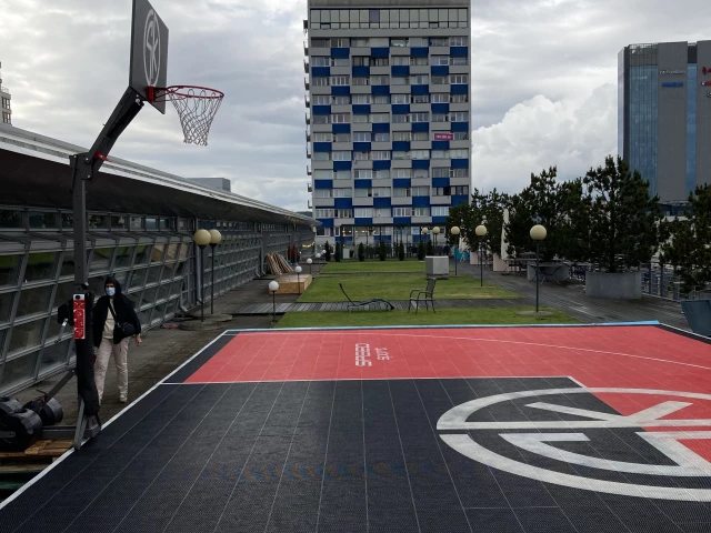 Profile of the basketball court On top of Manhattan Shopping center, Gdańsk, Poland