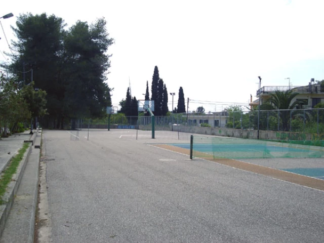 Tennis and basketball courts in Vartholomio, Greece.