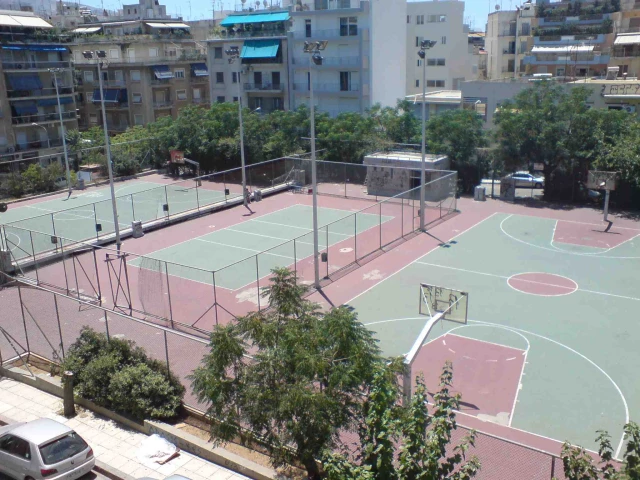 Two basketball courts in Athen, Greece.