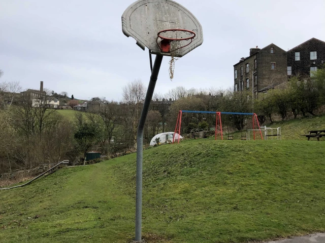 Profile of the basketball court Pecket Well park, Hebden Bridge, United Kingdom