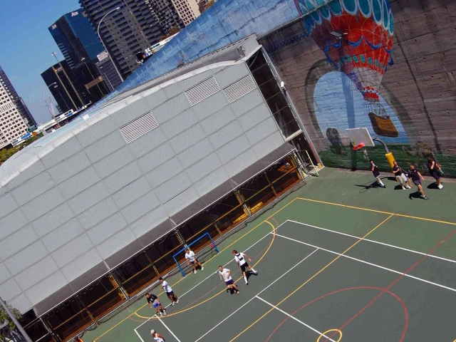 The basketball court under the Sydney Harbour Bridge.