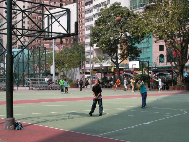 The basketball courts at Southorn Playground, Hong Kong.