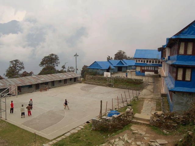 A basketball court in the impressive Himalaya.