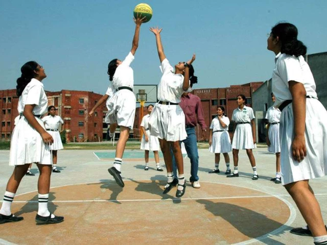 Some girls plaing basketball at DPS Kanpur, India.