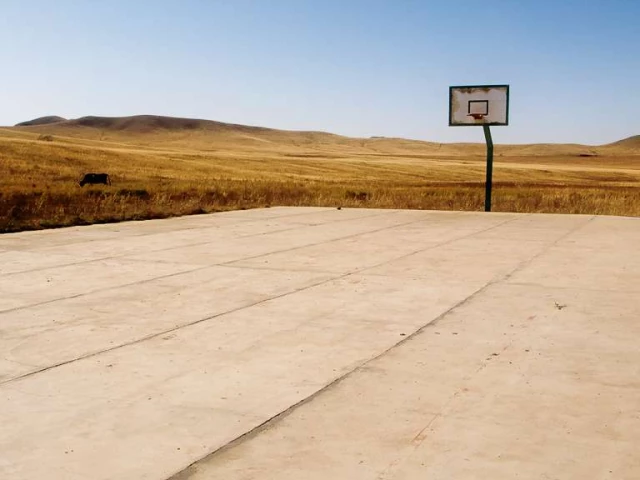 A lonely basketball court in Mongolia.