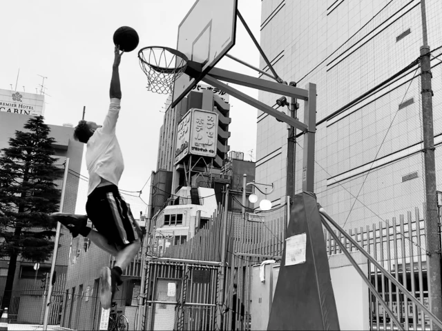 Profile of the basketball court Okubo Park, Tokyo, Japan